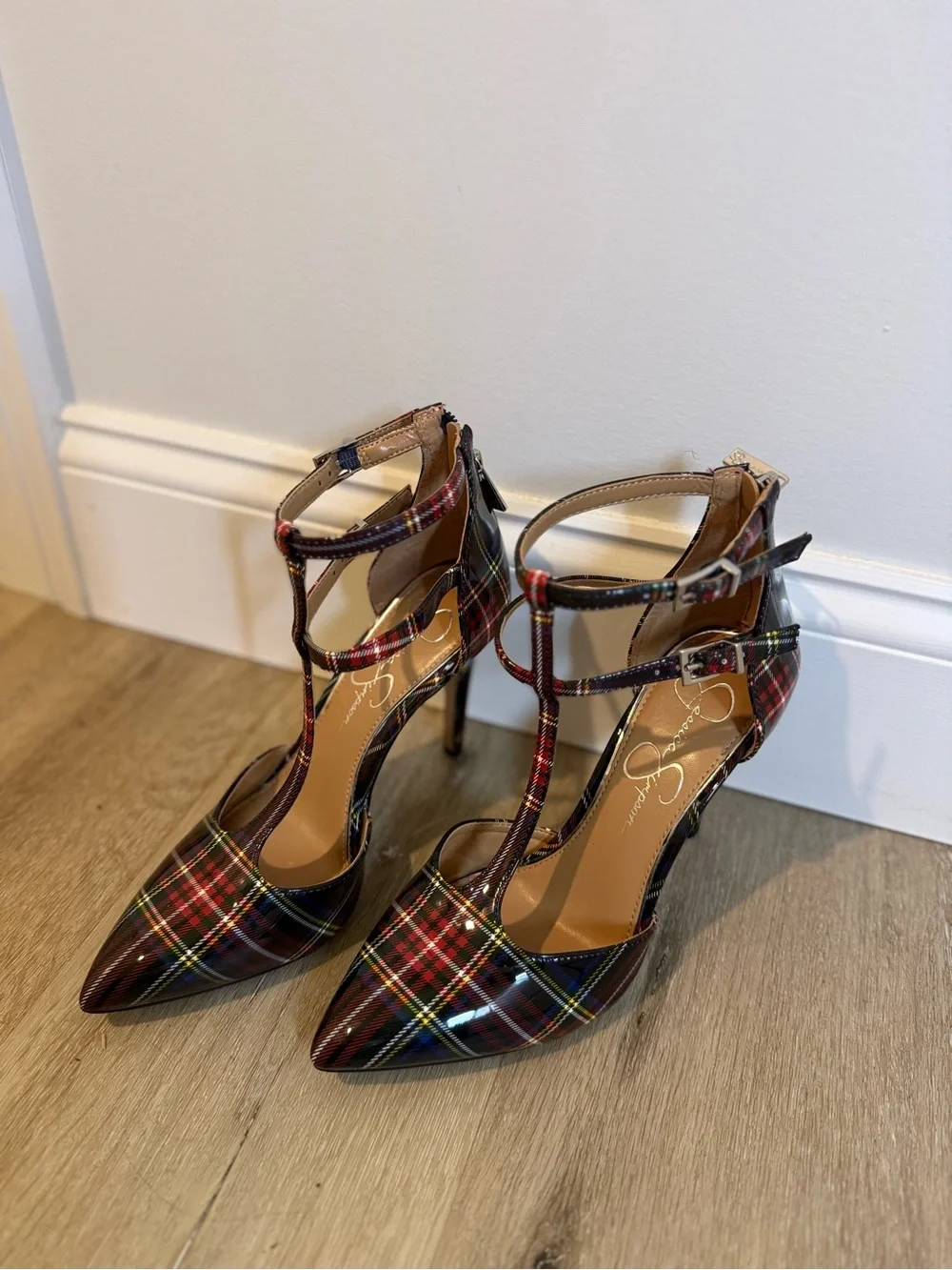 Jessica Simpson Pyllah Plaid High T-Strap Pumps.